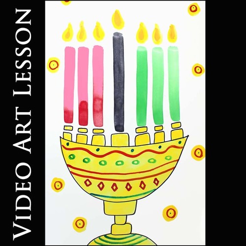 Preview of KWANZAA CANDLES Video Art Lesson | EASY Directed Drawing & Painting Project