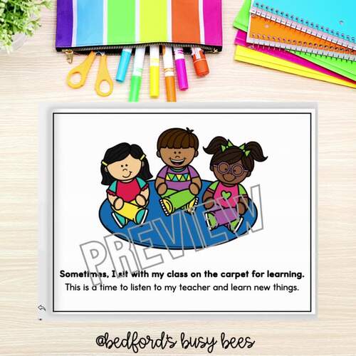 Social Story for Carpet Learning Time | Visual Cue Lanyard | TPT