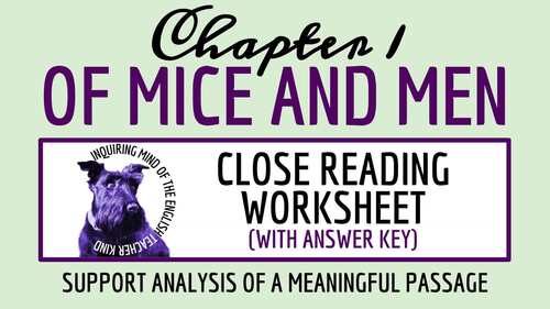 Of Mice and Men Chapter 1 Novel Analysis Worksheet | Close Reading Activity