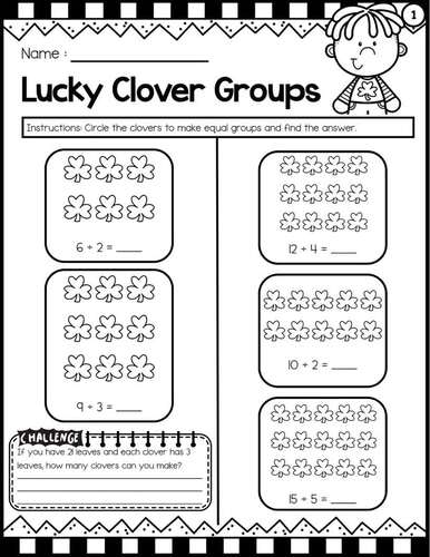 St. Patrick's Day Division Worksheets | 2nd 3rd 4th Grade Math Activities