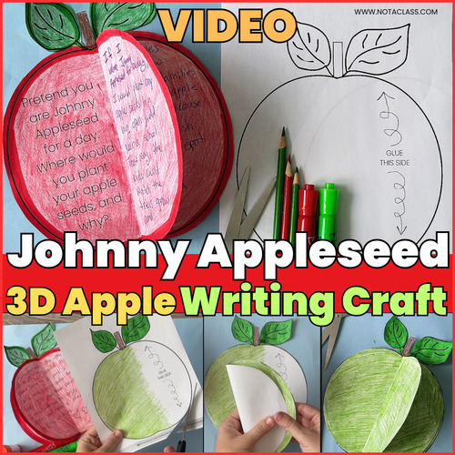 Preview of Johnny Appleseed 3D Apple Writing Craft Video | Fall Bulletin Board Activity