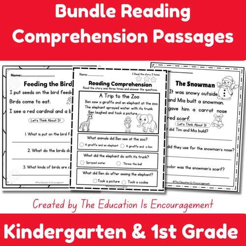 Bundle Reading Comprehension Passages: Short Stories & Questions for K-1st