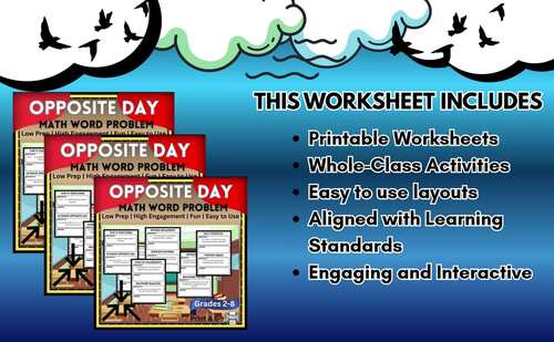 Opposite Day Math Word Problems Packet |40 No-Prep Pages with Answer ...
