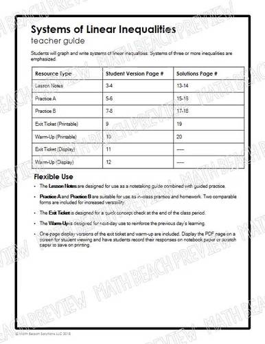 Systems of Linear Inequalities Lesson (Algebra 2) by Math Beach Solutions