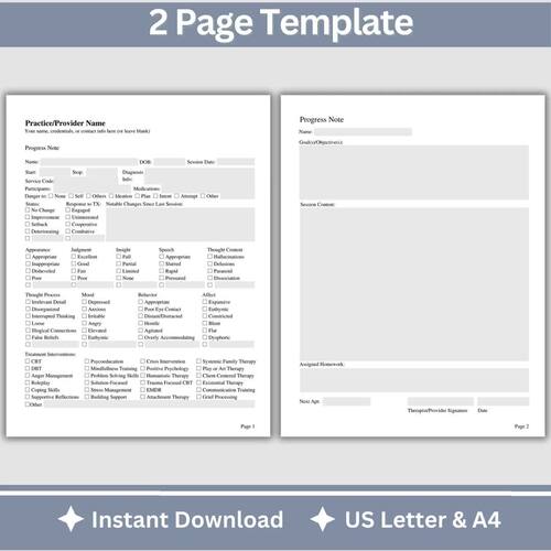 Progress Notes for Telemental Health Therapists, Printable & Fillable ...