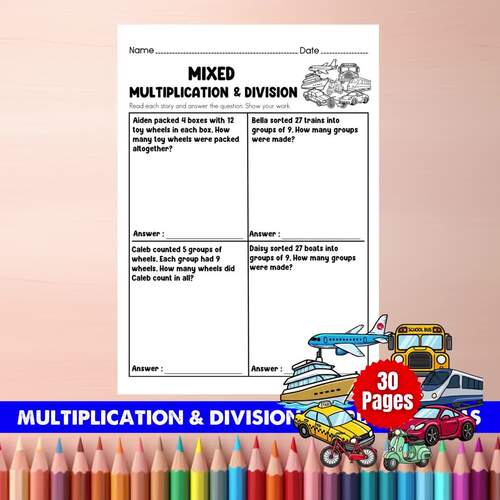 Grade 3 Mixed Multiplication & Division Word Problems | Transportation Math Work