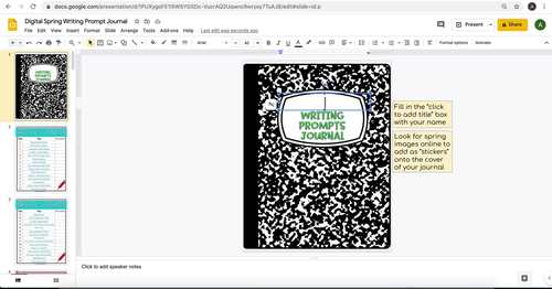 Digital Spring Writing Prompts Journal for Google Slides | Distance Learning