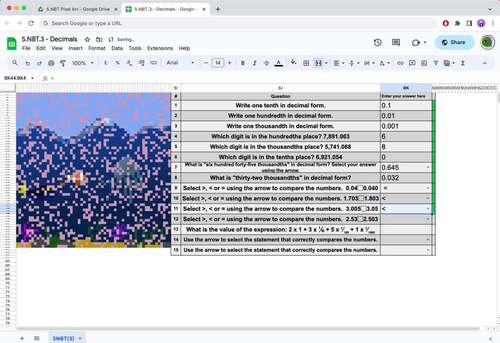 5th Grade Math Review PIXEL ART Activities Place Value Operations with ...