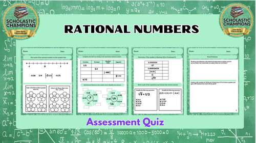 RATIONAL NUMBERS * Assessment Quiz Test * Middle School Math * Math Centers