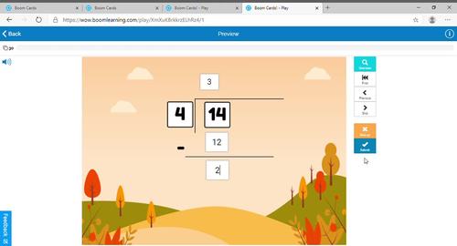 Long Division 2 digit by 1 digit Boom Cards Fall Thanksgiving Theme