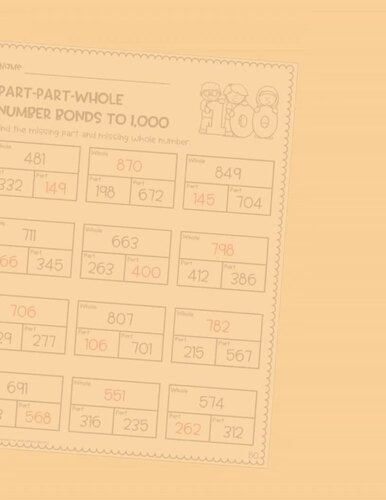 100th Day of School Number Bonds to 1000 Worksheets Missing Part &Whole ...