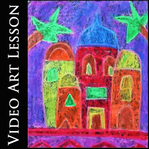 Preview of DESERT MANSION Video Art Project | EASY Drawing & Painting With Oil Pastels