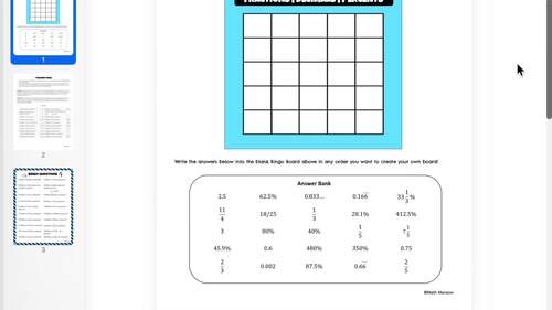 6th/7th Grade Math Fun Friday Activities Converting Fractions Decimals Percents