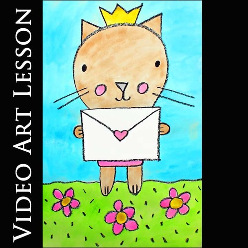 Preview of KITTY CAT & CROWN Art Lesson | MOTHER'S DAY Drawing & Painting Project