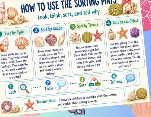 Ocean Sorting Mats | Shells, Starfish & Sea Urchins | Sorting Activity