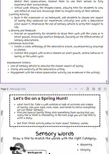 Descriptive Writing Project + Sensory Vocabularies + Drawing Activity