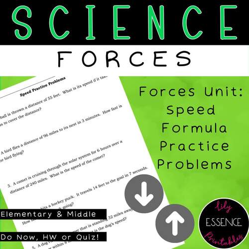 Forces Unit: Speed Formula Practice Problems Worksheet | TPT