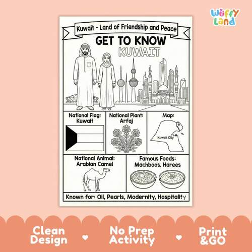 Kuwait Geography Coloring Page | Middle East Country Study | Social Studies