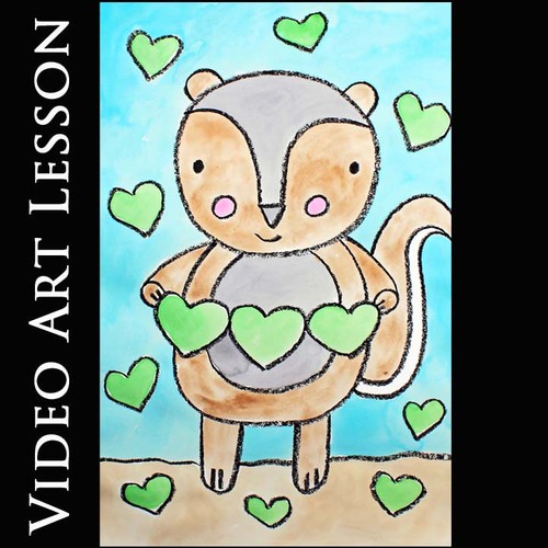Preview of CHIPMUNK WITH HEARTS Art Lesson | Easy FATHER'S DAY Drawing & Painting Project