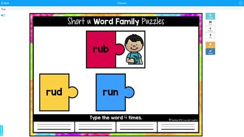 CVC Word Family Puzzles Short u Edition Boom Cards™ | TPT