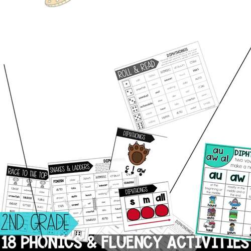 al au aw Diphthongs Worksheets, Spelling Activities & 2nd Grade Phonics Games