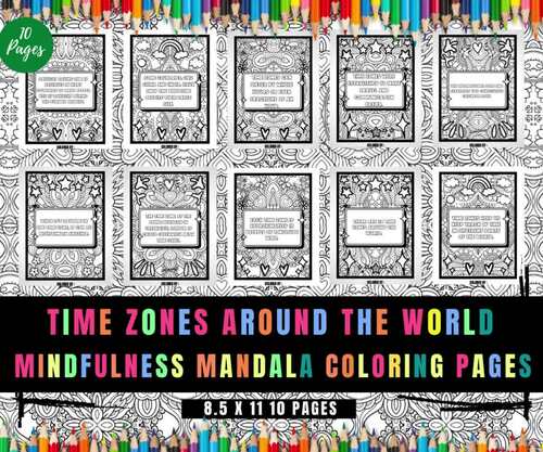 Time Zones Around The World, Mindfulness Relaxing Coloring Pages, No Prep