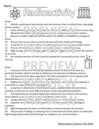 Radioactivity Nuclear Reactions Vocabulary Crossword Puzzle