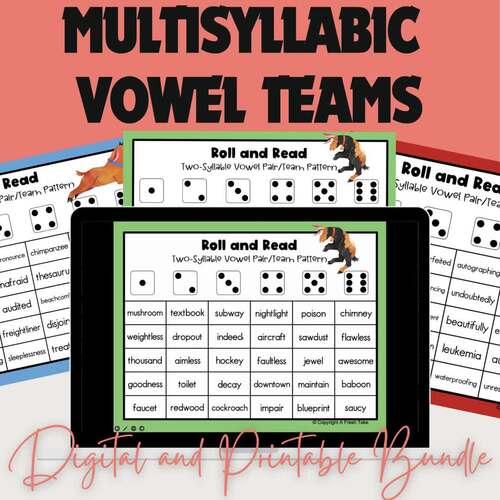Roll & Read Multisyllabic 2 Syllable Vowel Team Words Sentences Digital ...