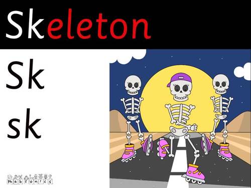 /sk/ Skeleton Skipp Phase 4 phonics by Groovy Phonics | TPT