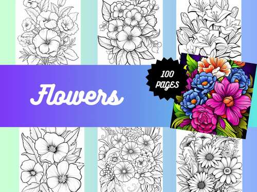 Flowers Coloring Book | 100 Large Print Floral Designs | Stress Relief ...
