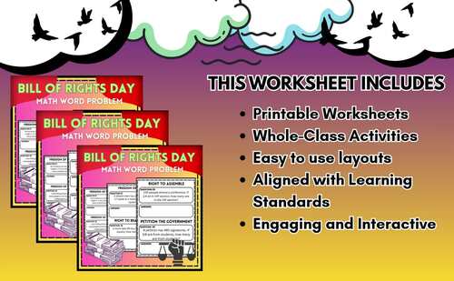 Civics & Math Combined: Bill of Rights Word Problems for Grades 2-8