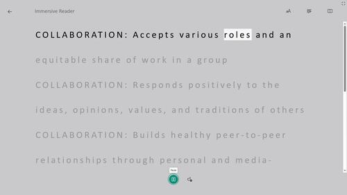 Preview of COLLABORATION - Immersive Reader Screen Capture Video + Learning Skills Rubric