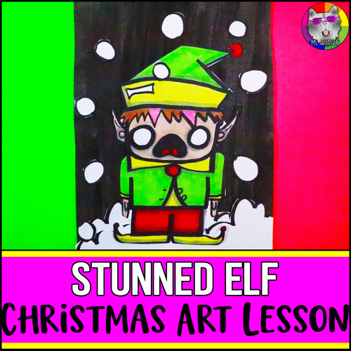 Preview of Christmas Art Lesson, Santa's Elf Art Project for Elementary or Middle School
