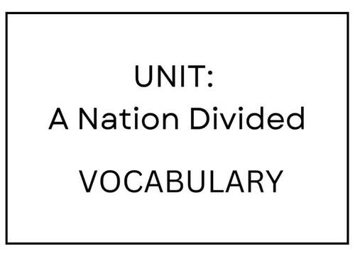 Nation Divided Vocabulary Cards Civil War & Reconstruction Word Wall