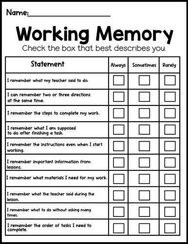Executive Functioning Checklist for Students | Self Monitoring ...