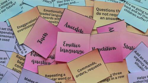 Persuasive techniques matching cards (techniques/definitions/examples