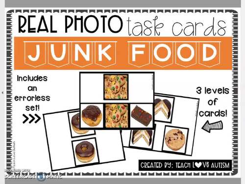 Real Photo Task Cards Junk Food by Teach Love Autism | TPT