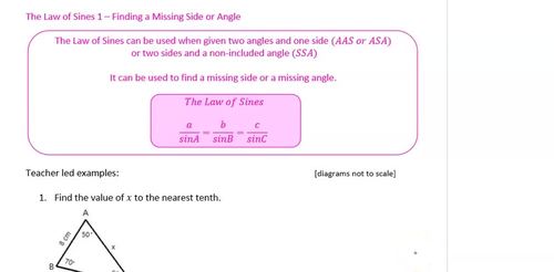 Preview of The Law of Sines 1 - Finding a Missing Side or Angle (lesson video)