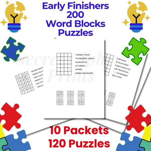 Early Finishers Word Blocks Puzzle Pack–200 Printable Logic ...