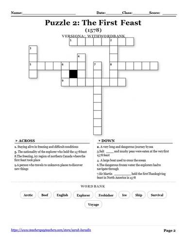 Canadian Thanksgiving Activities & History Crossword Puzzle With Word Banks
