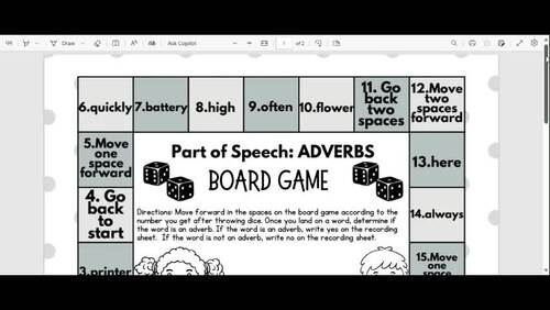 Parts of Speech Adverbs Board Game by Heart Of A Teacher 242 | TPT