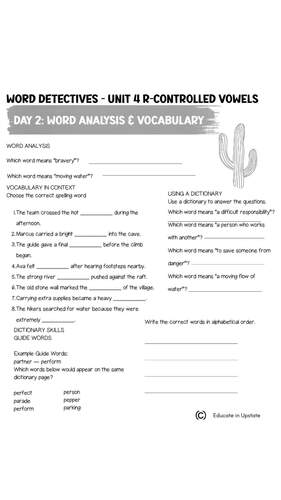 WORD DETECTIVES: Unit 4 R-Controlled Vowels