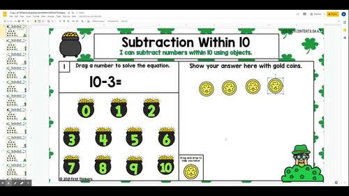 Subtraction Within 10 Digital St Patricks Day Math Games Google Slides ...