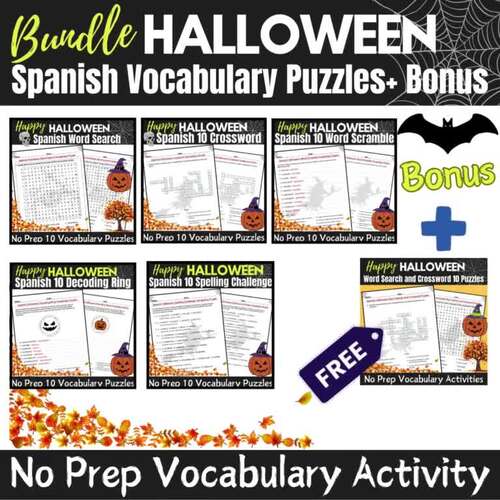 Spanish Halloween Vocabulary Bundle Noche de Brujas en Español + Free Bonus