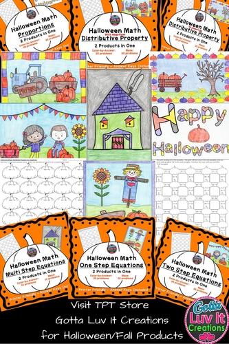 Preview of Fall Halloween Math Maze & Color by Number Holiday Activities Info