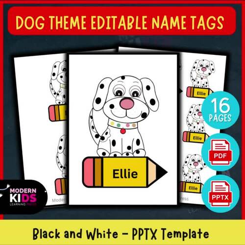 Dog Theme Editable Name Tags and Labels by ModernKids LearningPress