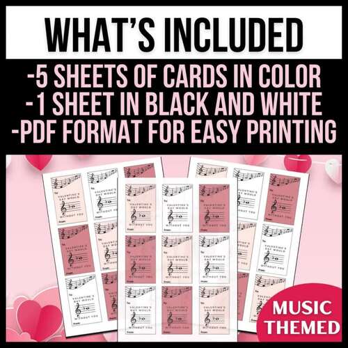 Printable Music Themed Valentine's Day Cards For Students & Teachers