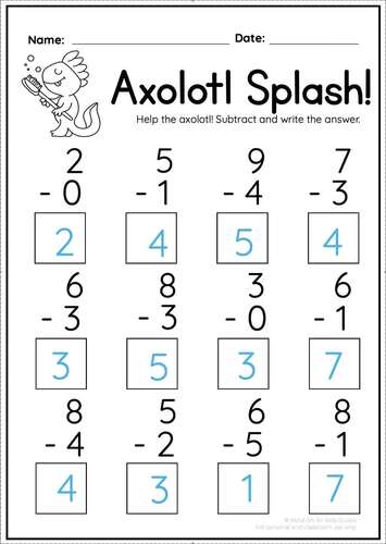 Axolotl Math | Subtraction to 10 | Back to School | No Prep K–1 ...