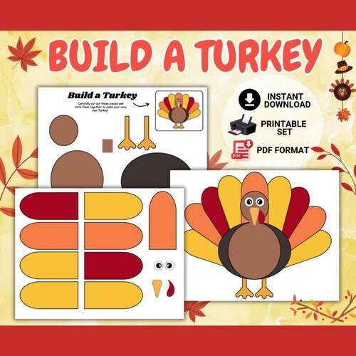 Build a Turkey Printable Craft, Thanksgiving Activity | Kids DIY