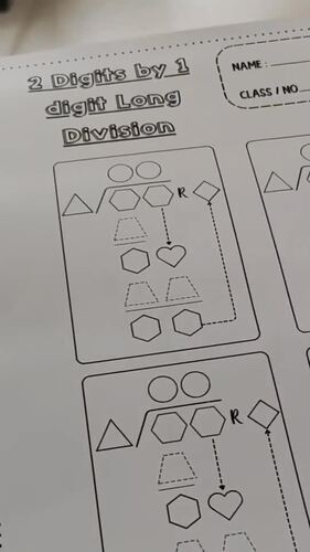 2 3 4 digit divided by 1 digit Long Division Template Shape Theme